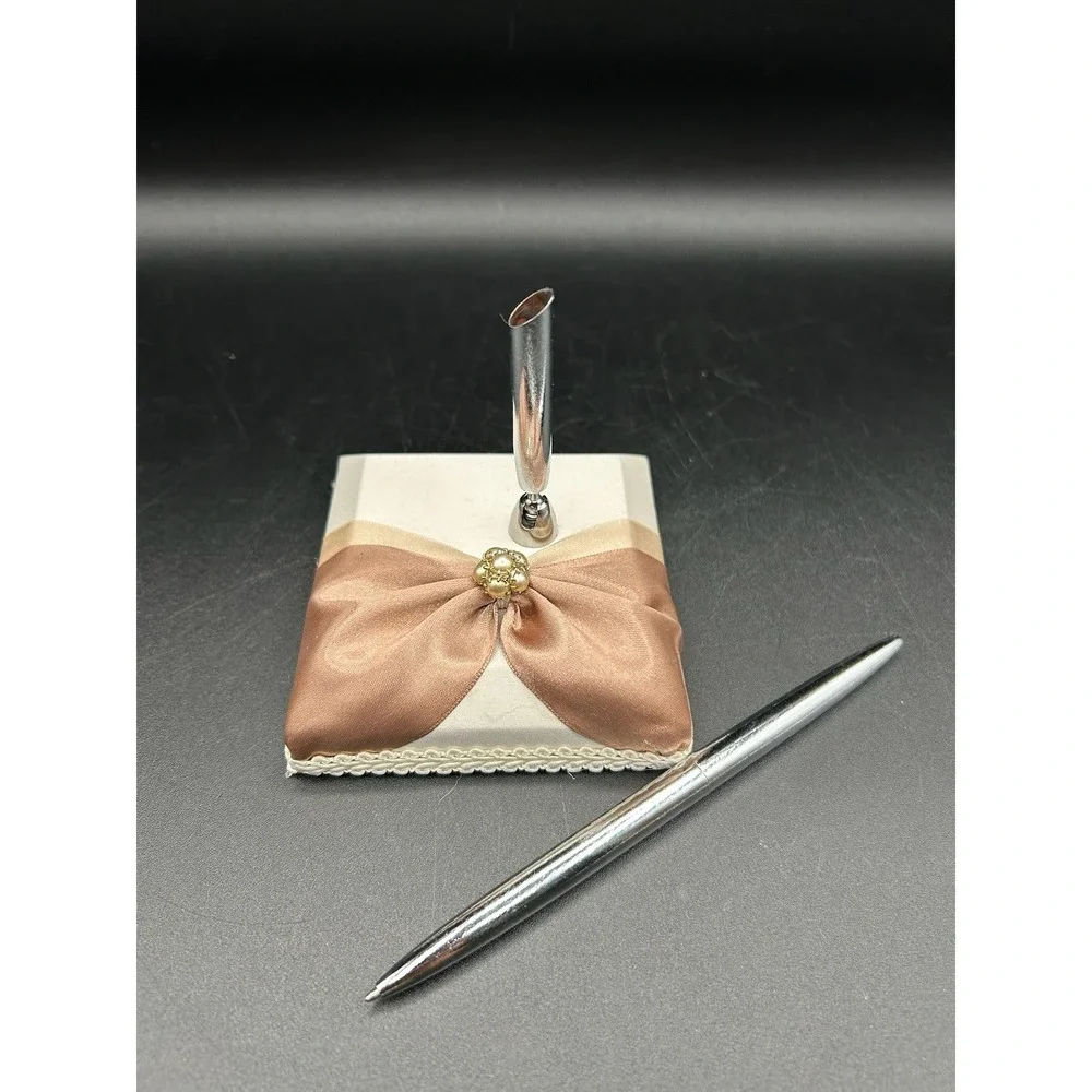BEVERLY CLARK COLLECTION BOW PEN HOLDER WITH PEN Wedding Bridal Ivory Mocha